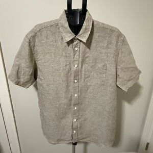 Taylor Stitch 100% Hemp Shirt Mens 46 XL Short Sleeve Button Up Natural Look